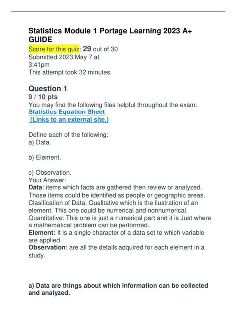 Statistics Module 1 Portage Learning 2023 A+ GUIDE(PROBLEMS SOLVED 100%