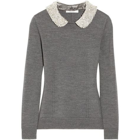 Milly Embellished Collar Merino Wool Sweater