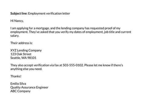 Sample Employment Verification Letter Request