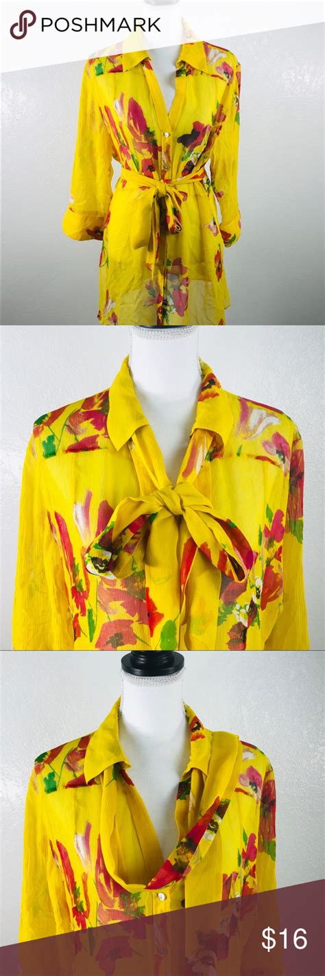 Chicos Sz L Silk Blouse Tie Waist Or Tie Neck Tie Blouse Silk