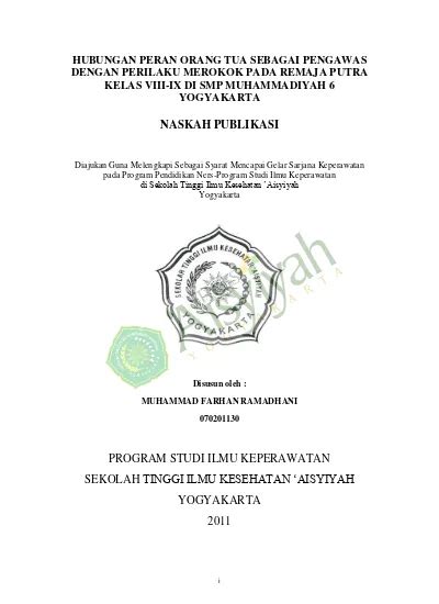 HUBUNGAN PERAN ORANG TUA SEBAGAI PENGAWAS DENGAN PERILAKU MEROKOK PADA