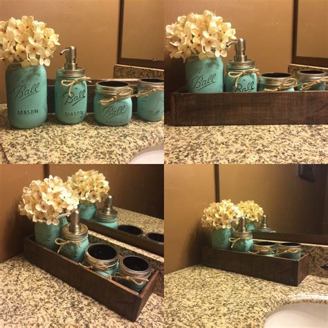 Rustic Planter Box Mason Jar Bathroom Set Bathroom Set Mason | Etsy