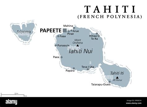 Tahití Polinesia Francesa mapa político gris Isla más grande del