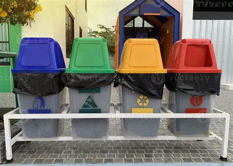 There Are 4 Types Of Waste Bins For Sorting Waste Blue Bins For