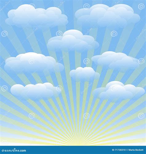 Vector Set Of Clouds Blue Sky Sunrays Stock Vector Illustration Of