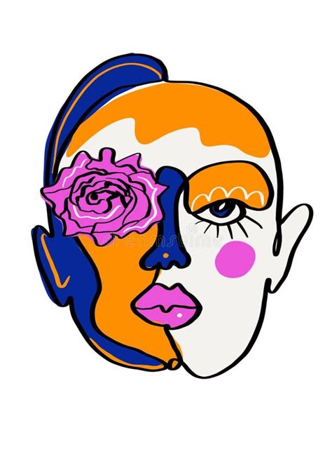 Surreal Woman Portrait Face Illustration In Cubism And Abstractionism