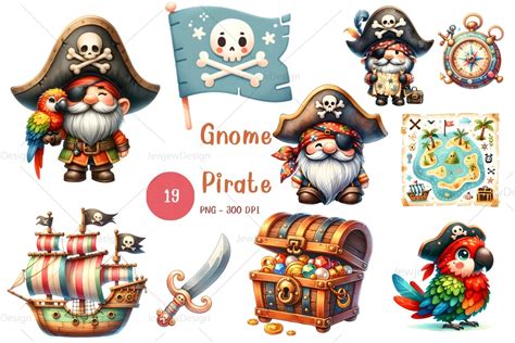 Gnome Pirate Watercolor Clipart Graphic By Jewjewdesign Creative Fabrica