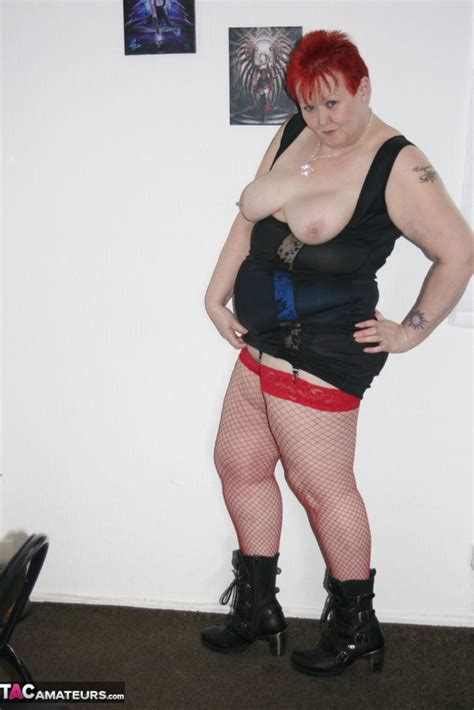 Mature BBW In Red Fishnet Stockings Girdle Spreading With Big Tits Exposed CoedCherry