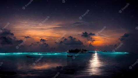 Premium AI Image | Night beaches of the Maldives an incredibly ...