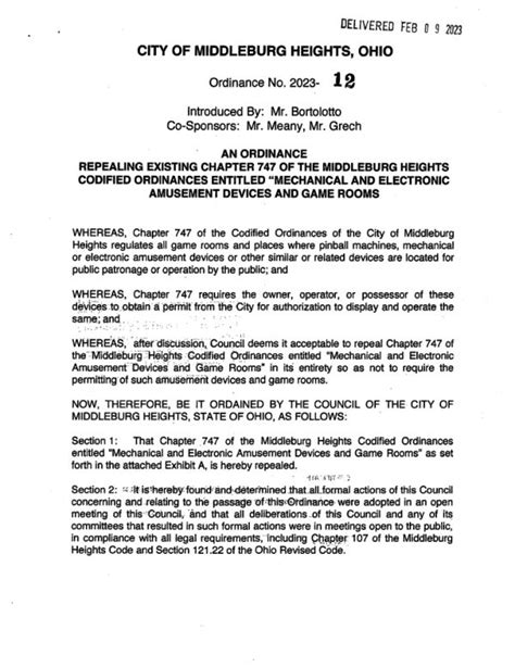 An Ordinance Repealing Existing Chapter Of The Middleburg Heights