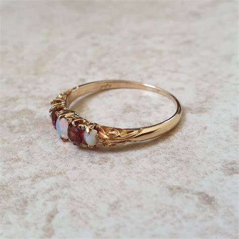 Opal And Garnet Ring In Ct Gold Gems Afire Vintage Jewellery Uk