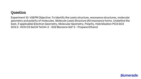 SOLVED Experiment 10 VSEPR Objective To Identify The Lewis Structure