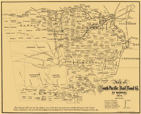 Railroad Map - Missouri Southern Pacific Railroad Co - Gast 1870 - 23 ...