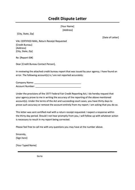 Credit Dispute Letter Template Printable Pdf Download