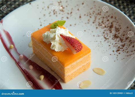 Orange Sponge Cake On A White Plate Stock Image Image Of Dessert Healthy 105139901