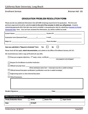 Fillable Online Csulb Graduation Problem Resolution Form California