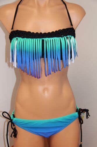 Nwt Raisins Swimsuit Bikini Pc Set Fringe Bra With Macrame Sz M Purp