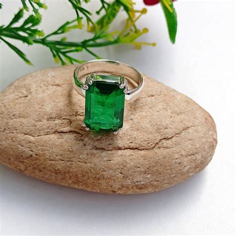 Emerald Lab Grown Ring Silver Statement Ring Hydro Emerald