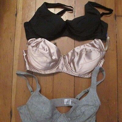 A Bra Set Push Up Beige Nude Satin Black Gray Grey Cotton Lot B