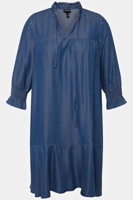 Lyocell Kleid Jeansoptik Tunika Ausschnitt Arm Weitere Kleider