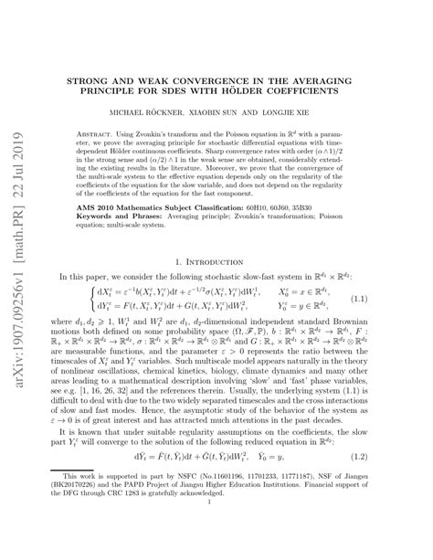 PDF Strong And Weak Convergence In The Averaging Principle For SDEs