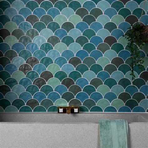 Achilles Teal Mix Tiles Walls And Floors In 2022 Fish Scale Tile