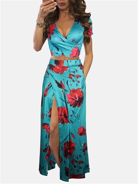 Floral Printed Slit Skirt Set Echoine