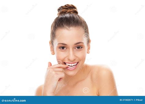 Flirtatious Woman Biting Her Nail Stock Image Image Of Closeup Happy