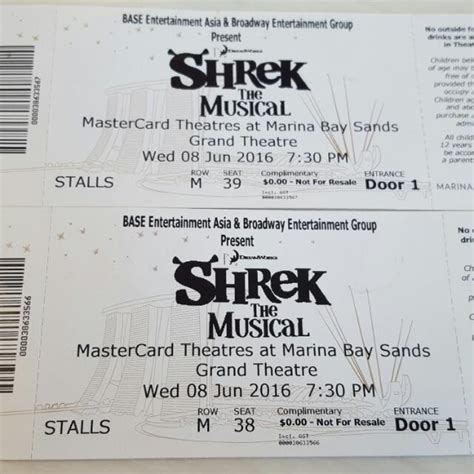 SHREK MUSICAL TICKETS FOR 2, Tickets & Vouchers on Carousell