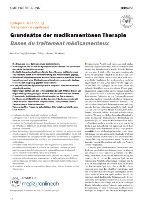 Pdf Epilepsie Behandlung Grunds Tze Der Medikament Sen Therapie