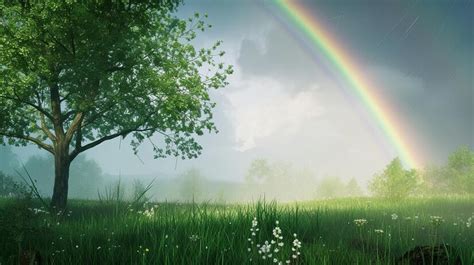 Premium Photo | Forest with a rainbow Greens nature trees rain arc ...