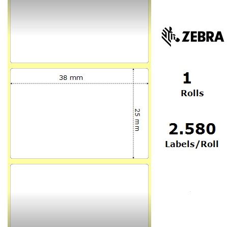 Etiketter TT Zebra Z Select 1000T 38x25Ø25 4mm 2580st rulle