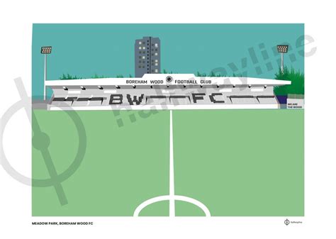 Boreham Wood FC, Meadow Park Stadium Illustration Print - The Half Way Line