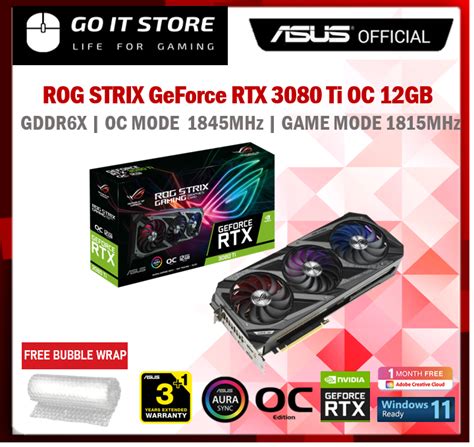 Asus Rog Strix Geforce Rtx 3080 Ti Oc Edition 12gb Gddr6x Graphic Card Rog Strix Rtx3080ti O12g