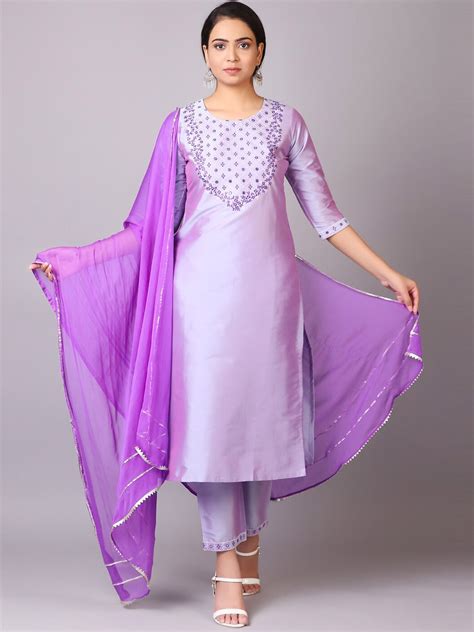 Buy V Tradition Women Purple Yoke Design Kurta And Trouser With Dupatta