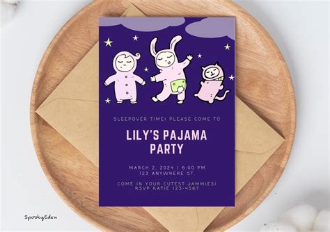 Editable Slumber Party Birthday Invitation Birthday Invitation