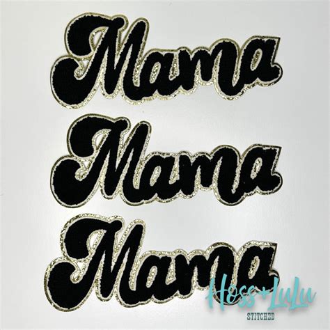 Mama Black Chenille Patch Mama Patch With Gold Glitter Iron On