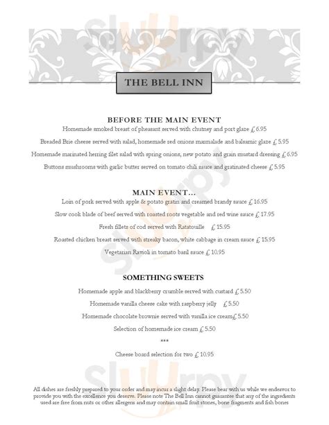 The Bell Inn menù Kettering Main Menu Sluurpy