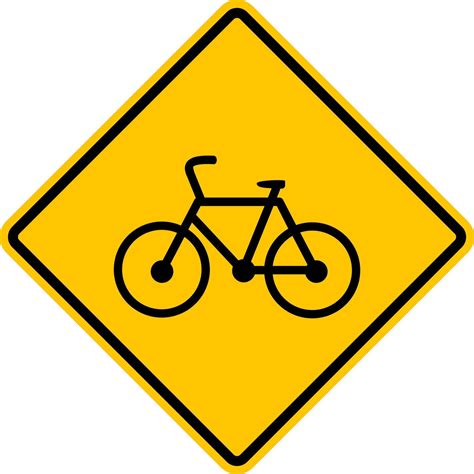 Bike path sign. Yellow diamond warning sign for bicycle lane. Diamond