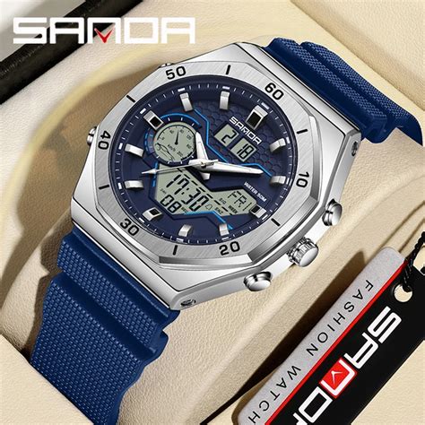 Sanda G Style Digital Men Watches Dual Display Three Time Waterproof