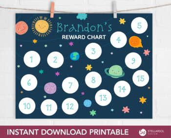 Digital Printable Planets Space Reward Sticker Chart Incentive