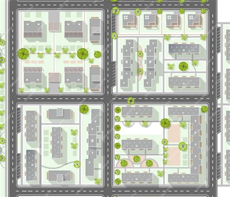 Premium Vector | Top view of the city plan of town with crossroads houses roof park cityscape ...