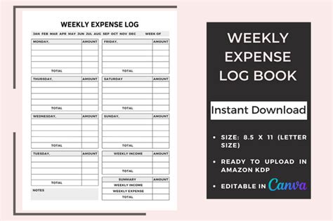 Weekly Expense Log Book Kdp Interior Graphic By Bks Studio Creative