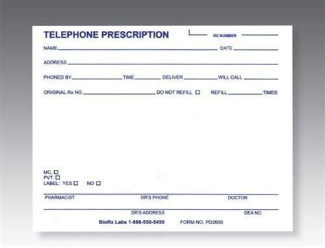 Pharmacy Telephone Prescription Pads 10 Pads 100 Sheets Per Pad By