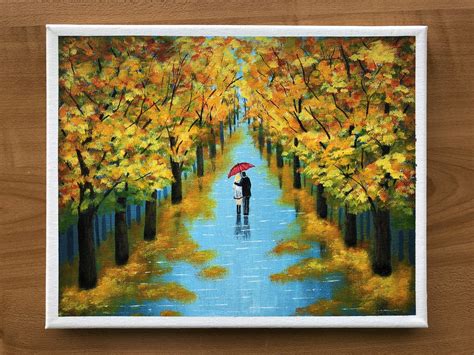 Couple Walking In The Rain Painting Etsy