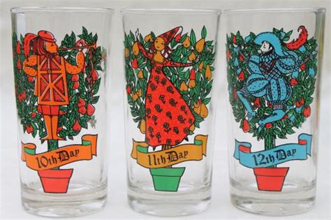 12 Days of Christmas drinking glasses set, vintage Anchor Hocking glassware