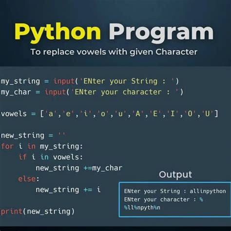 Python Program To Replace Vowels With Given Characters🔥 Coding Pythonprogramming Youtube