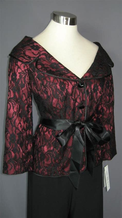 Nwt 180 Adrianna Papell Black Wine Lace Pant Suit Xs 4 Ebay