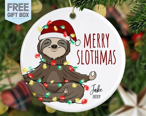 Personalized Sloth Christmas Ornament, Merry Slothmas, Sloth Gifts ...