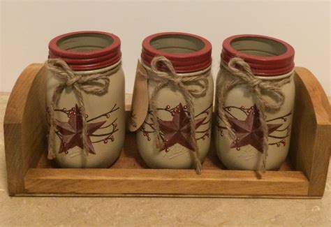 Mason Jar Utensil Holdersmason Jar Decorprimitive Etsy